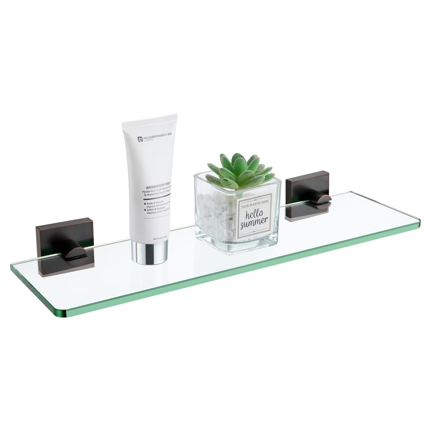 KOKOSIRI Glass Shelf for Bathrooms Floating Shelves Wall Mount 16-Inch for Shower Storage Kitchen Rack, 2 Pack Brushed Stainless Steel B1107BR-L16-P2 BST202