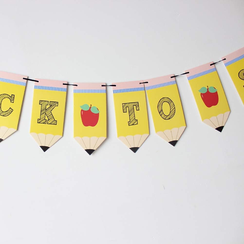 BinaryABC Back to School Banner, First Day of School Sign, 15 Piece Set, Yellow, Letter Print BST326L