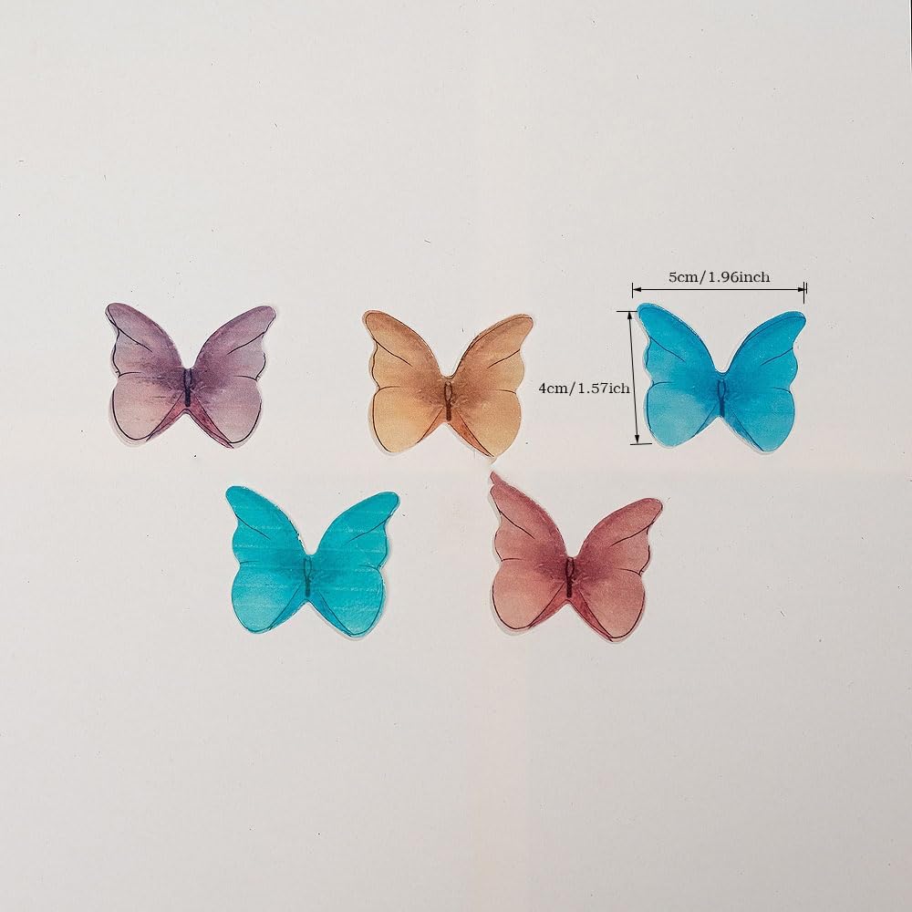 Edible Butterflies for Cake Decorating, Rainbow edible Butterfly Cake Toppers and Cupcake Toppers, Edible Wafer Paper Butterflies Set of 48 Rainbow Cake Food Decorations (5Colors-1) BST326L