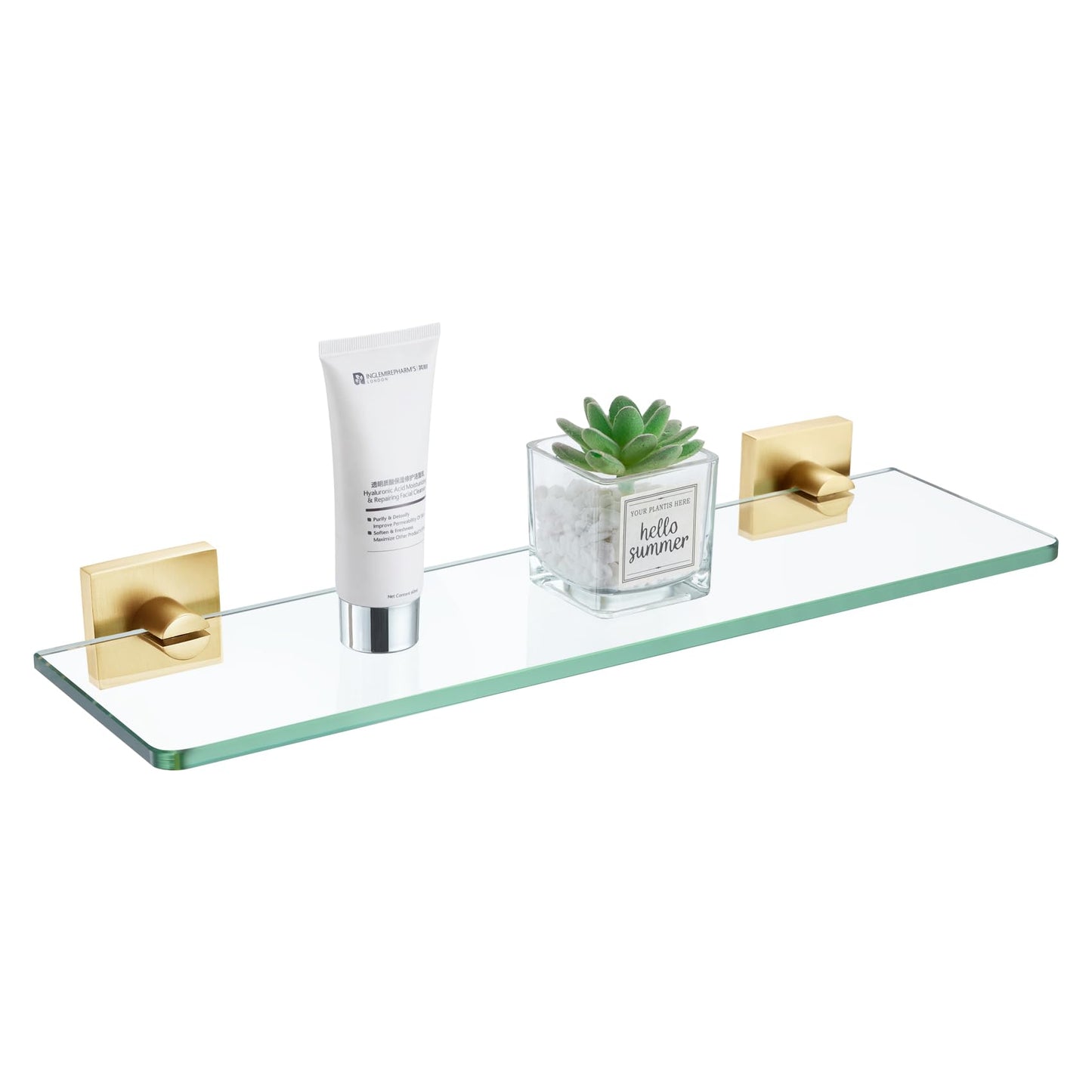KOKOSIRI Glass Shelf for Bathrooms Floating Shelves Wall Mount 16-Inch for Shower Storage Kitchen Rack, 2 Pack Brushed Stainless Steel B1107BR-L16-P2 BST202