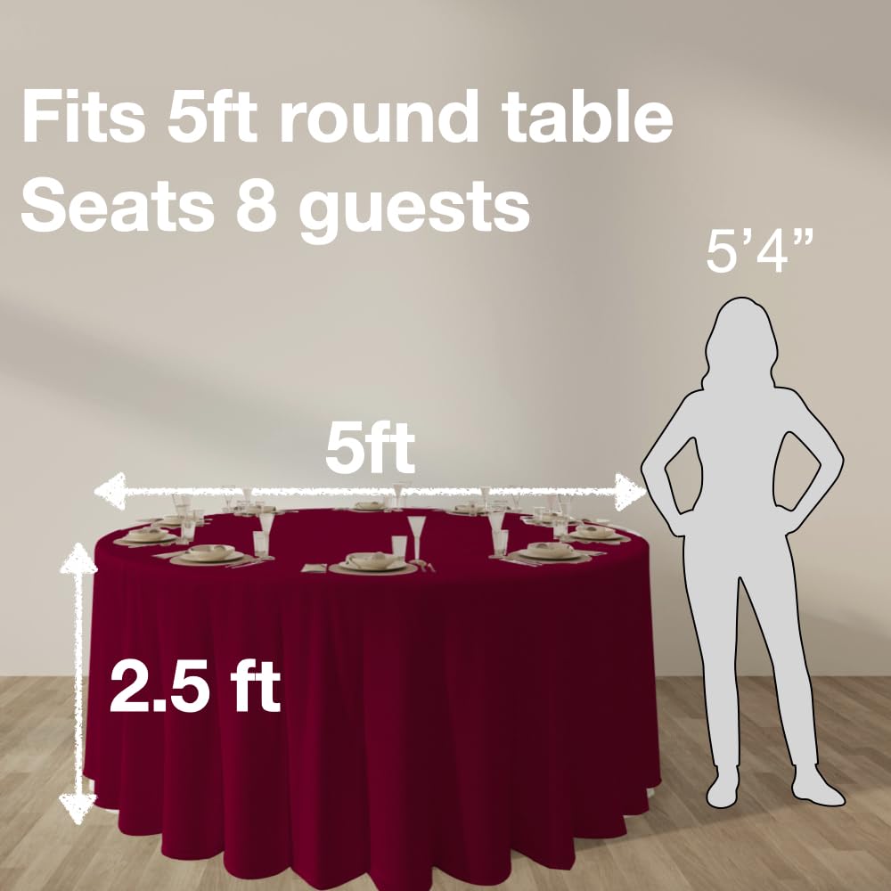 Urby 120 inches Large White Round Tablecloth for 5-6ft Round Folding Table That Seats 6-8 Guests, for Table with 6 Chairs. Ideal for Party, Wedding, Banquet and Events. BST220