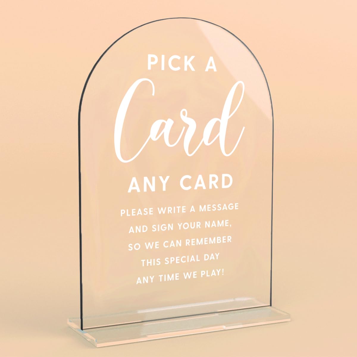 Acrylic Wedding Signs, Bridal Shower Decorations, Modern Arched Round Top Acrylic Table Top Sign with Holder for Wedding Reception Party Dinner - Can't Wait to See What Develops (Clear) BST326L