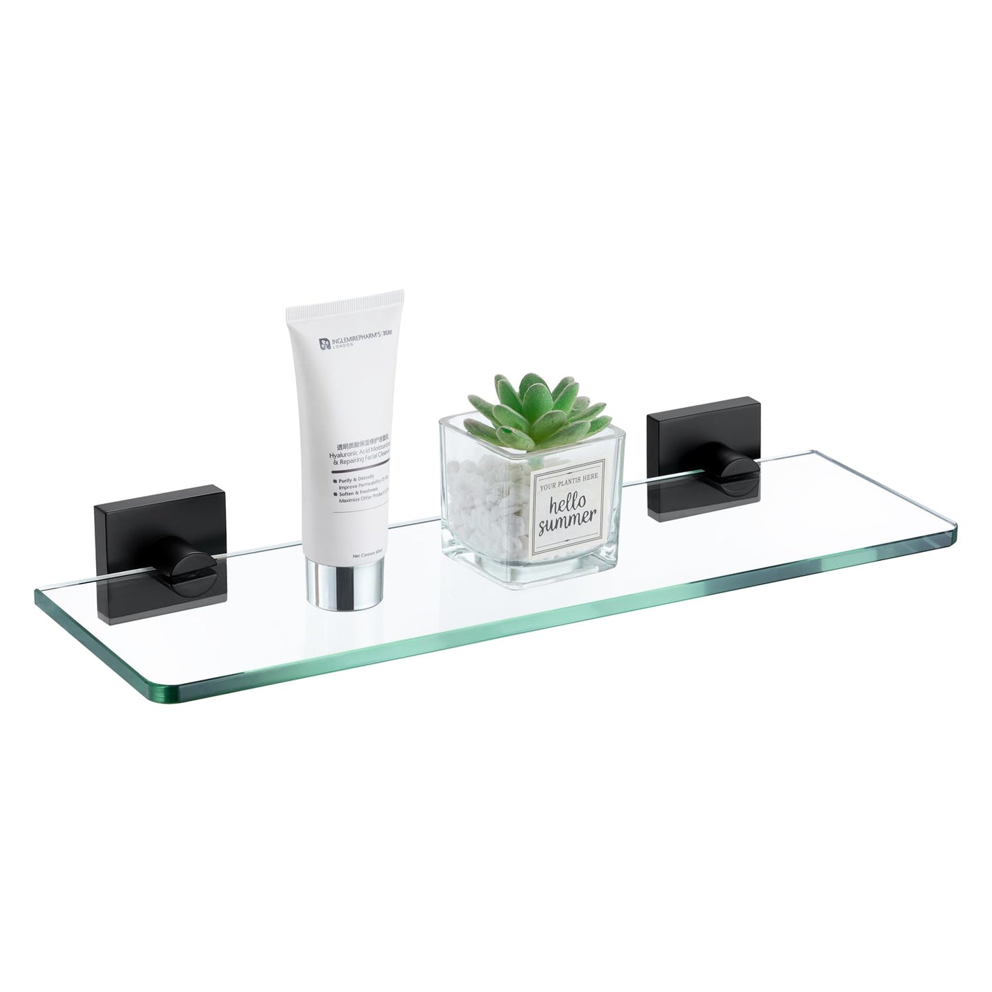 KOKOSIRI Glass Shelf for Bathrooms Floating Shelves Wall Mount 16-Inch for Shower Storage Kitchen Rack, 2 Pack Brushed Stainless Steel B1107BR-L16-P2 BST202