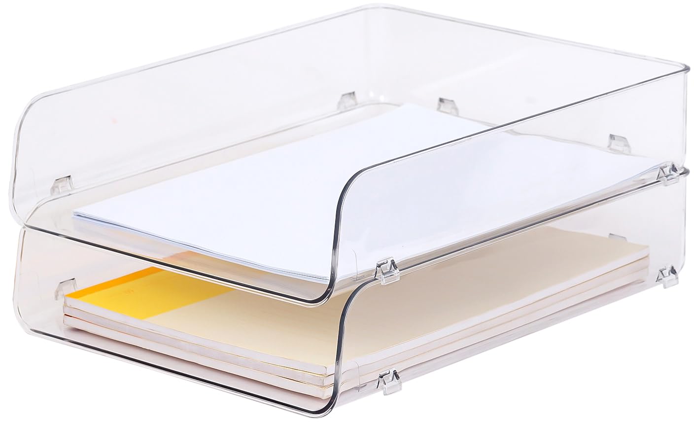 Gagee 4 Pack Paper Organizer for Desk,Stackable Paper Tray Book Holder for Classroom,Office and More,Letter Tray Desk Organizer,Clear BST220