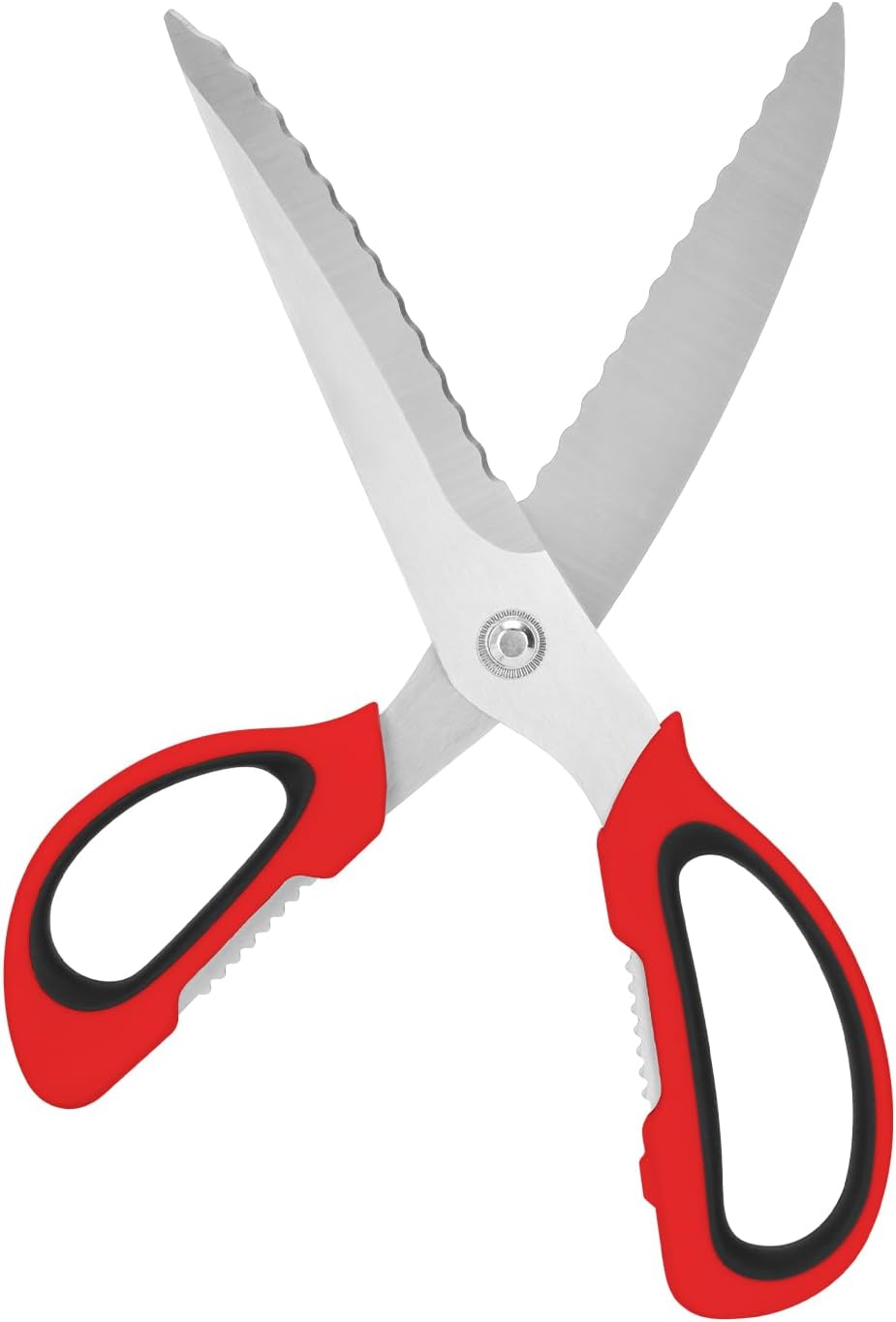 Kitchen Scissors with Ripple Blade Design, Ergonomic White Handles, Stainless Steel (Red) BST326H