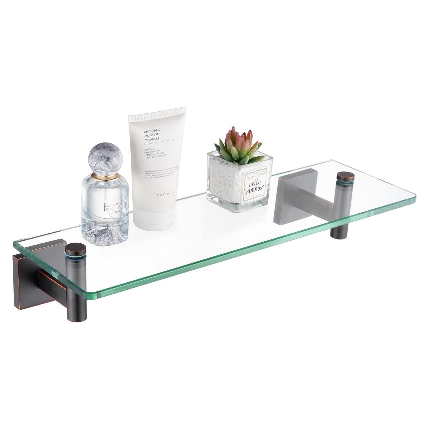 KOKOSIRI Wall Shelves Bathroom Hardware Glass Floating Shelf 12-Inch for Bedroom, Living Room, Kitchen, Hanging Rack Champagne Bronze B1105CPG-L12 BST202