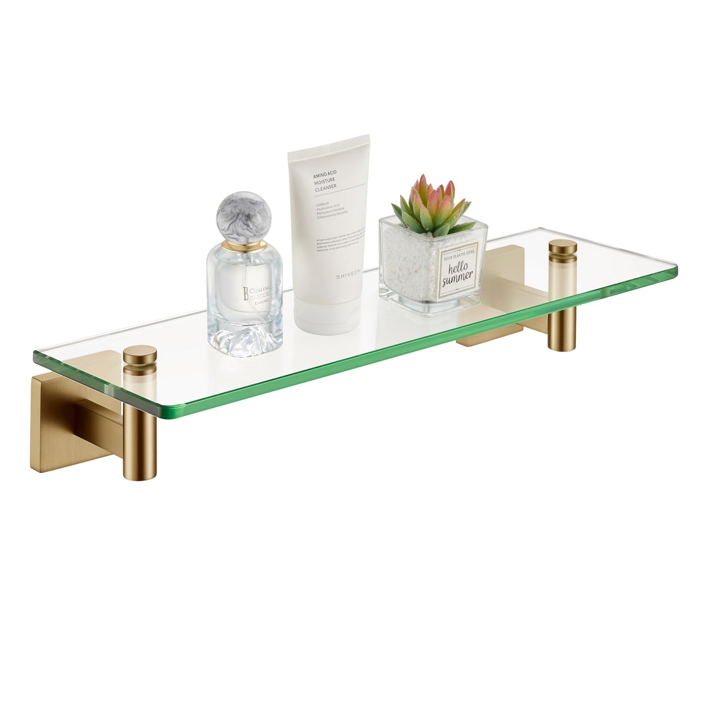 KOKOSIRI Wall Shelves Bathroom Hardware Glass Floating Shelf 12-Inch for Bedroom, Living Room, Kitchen, Hanging Rack Champagne Bronze B1105CPG-L12 BST202