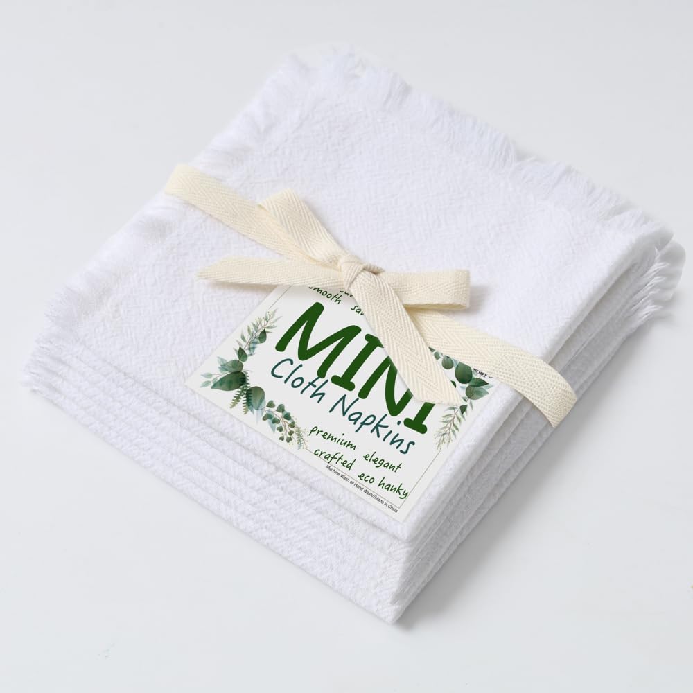 Eco Hanky 10x10in Reusable Small Cotton Napkins (Rustic Fringe), LPK,6pk | Ideal for Kids Napkins for Lunch, Suitable for Dinners, Weddings, Birthday, Cocktail Parties BST220