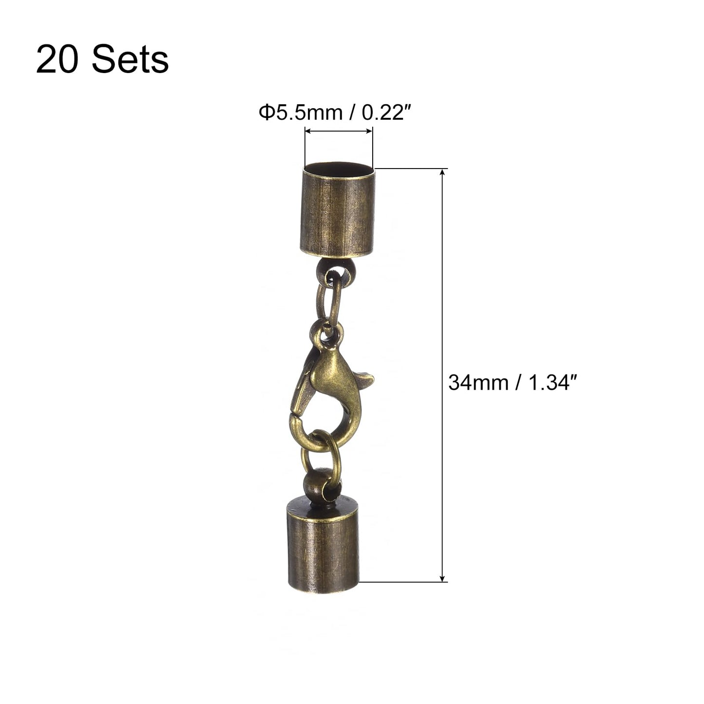 uxcell 20Sets Leather Cord End Caps with Lobster Claw Clasps Fit 4.5mm Cords, Barrel Terminators for DIY Making Leather Bracelets, Bronze Tone BST326L