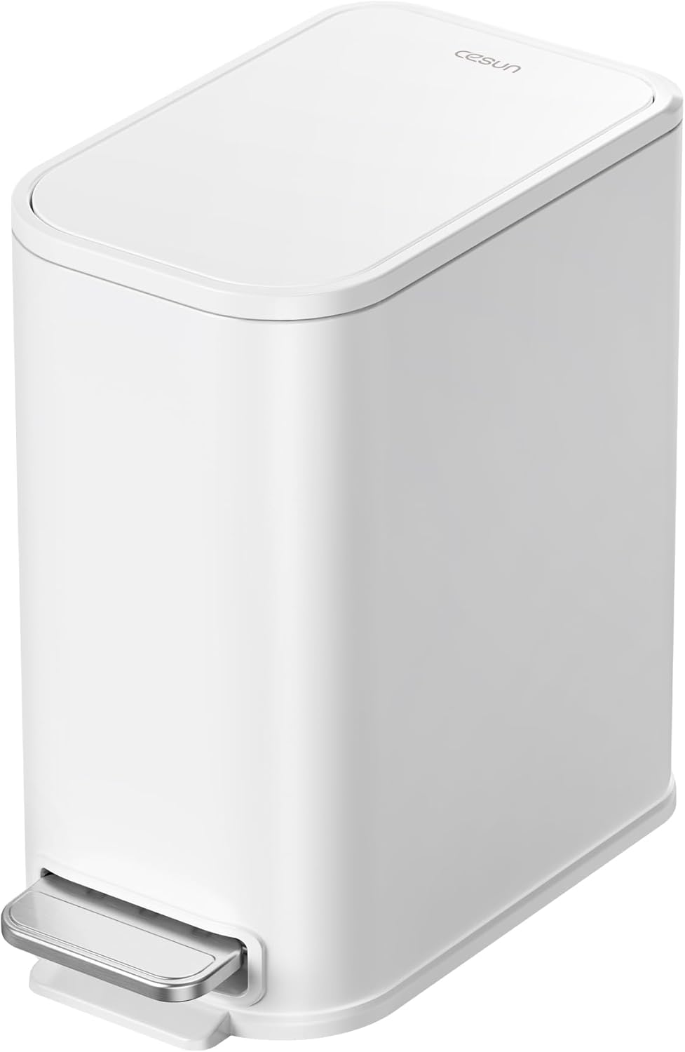Cesun Small Bathroom Trash Can with Lid Soft Close, Step Pedal, 5 Liter / 1.3 Gallon Stainless Steel Garbage Can with Removable Inner Bucket, Waste Basket for Bathroom, Bedroom (White) DD1210