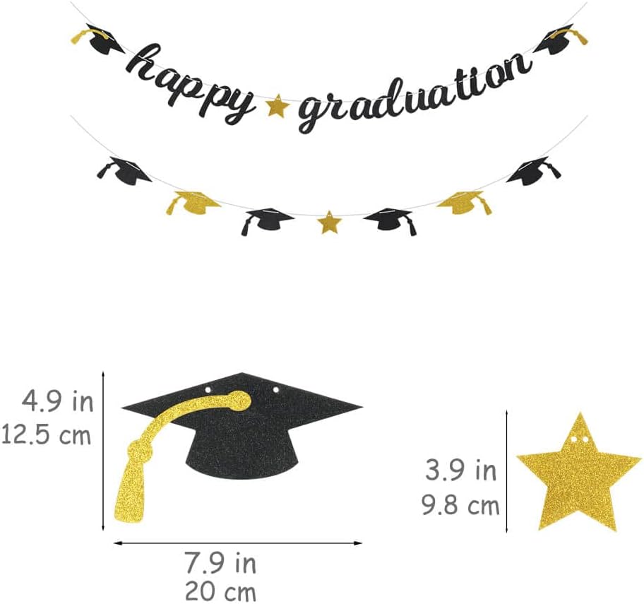 Happy Graduation Glitter Banner Graduation Congratulations Party Decorations Black Gold BST326L