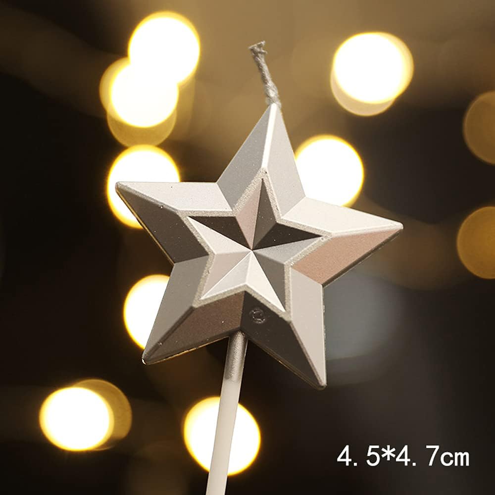 Star Shaped Birthday Candle,Metallic Multicolor 3D Design Cake Candles,Creative Fun Long Thin Wedding Birthday Candles Set,Party Supplies,Cake Decoration (Silver) BST326L