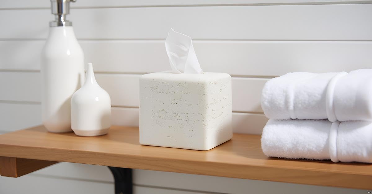 Square Tissue Box Cover Decorative Kleenex Box Holder for Bathroom & Living Room with Handcrafted Texture (colla Gold) BST220