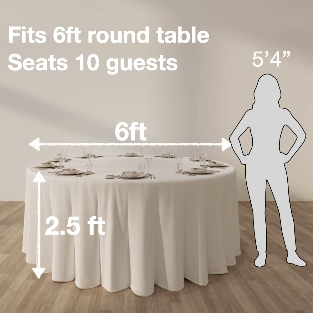 Urby 120 inches Large White Round Tablecloth for 5-6ft Round Folding Table That Seats 6-8 Guests, for Table with 6 Chairs. Ideal for Party, Wedding, Banquet and Events. BST220