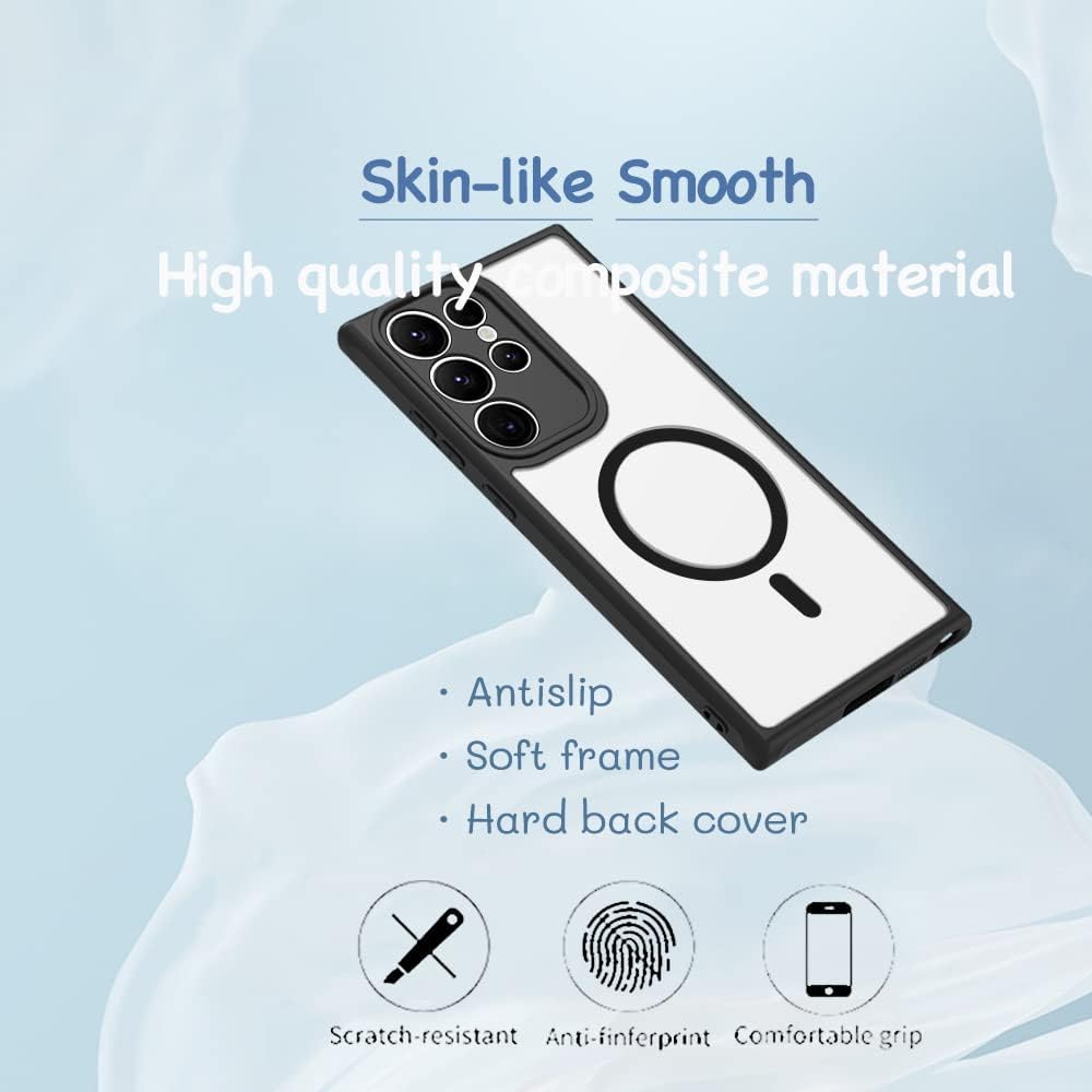 Anti-Fingerprints for Samsung Galaxy S23 Ultra Case Magnetic,[Full Camera Protection] [Compatible with Magsafe Accessories] Frosted Back Cover for Galaxy S23 Ultra 6.8", Black WN420