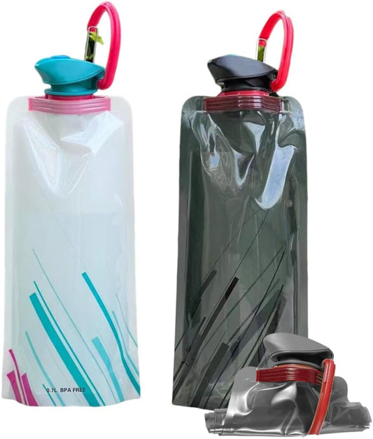 OULIGET Collapsible Water Bottles,Compact Bottle Folds Flat with Carabiner | Flat Water Bottles for Outdoor Sports Camping Traveling Biking,2 Pieces BST326L