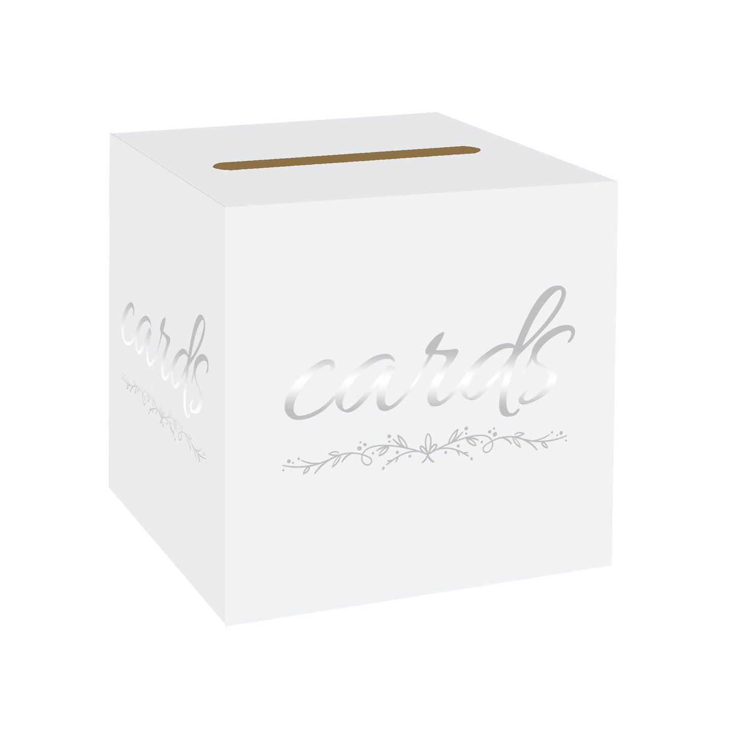 1 Pack White and Gold Wedding Card Box for Party Graduation Bridal Baby Shower Retirement Decorations Cardboard Birthday Card Holder Raffle Ballot Voting Box with Slot 7.8 x 7.8 x 7.8 In BST220
