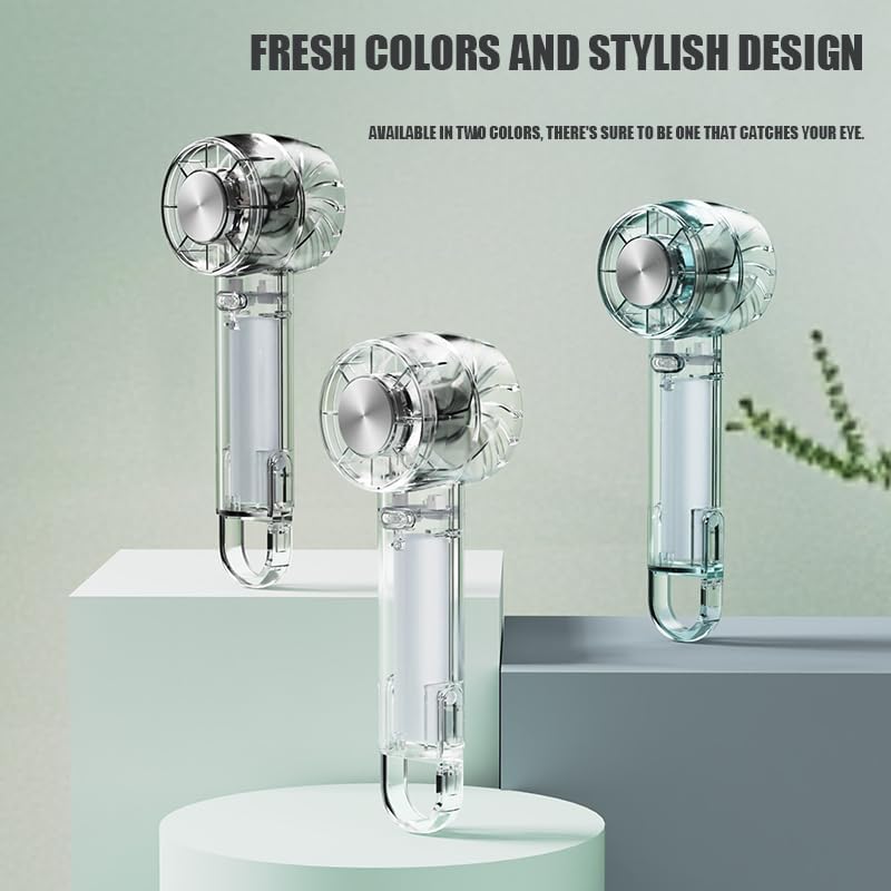 Portable Fan with Ice Cooling -Mini Handheld USB Rechargeable 3-Speed Fan Transparent Lightweight Personal Fan for Travel Desk Home and Office for Women and Men BST202