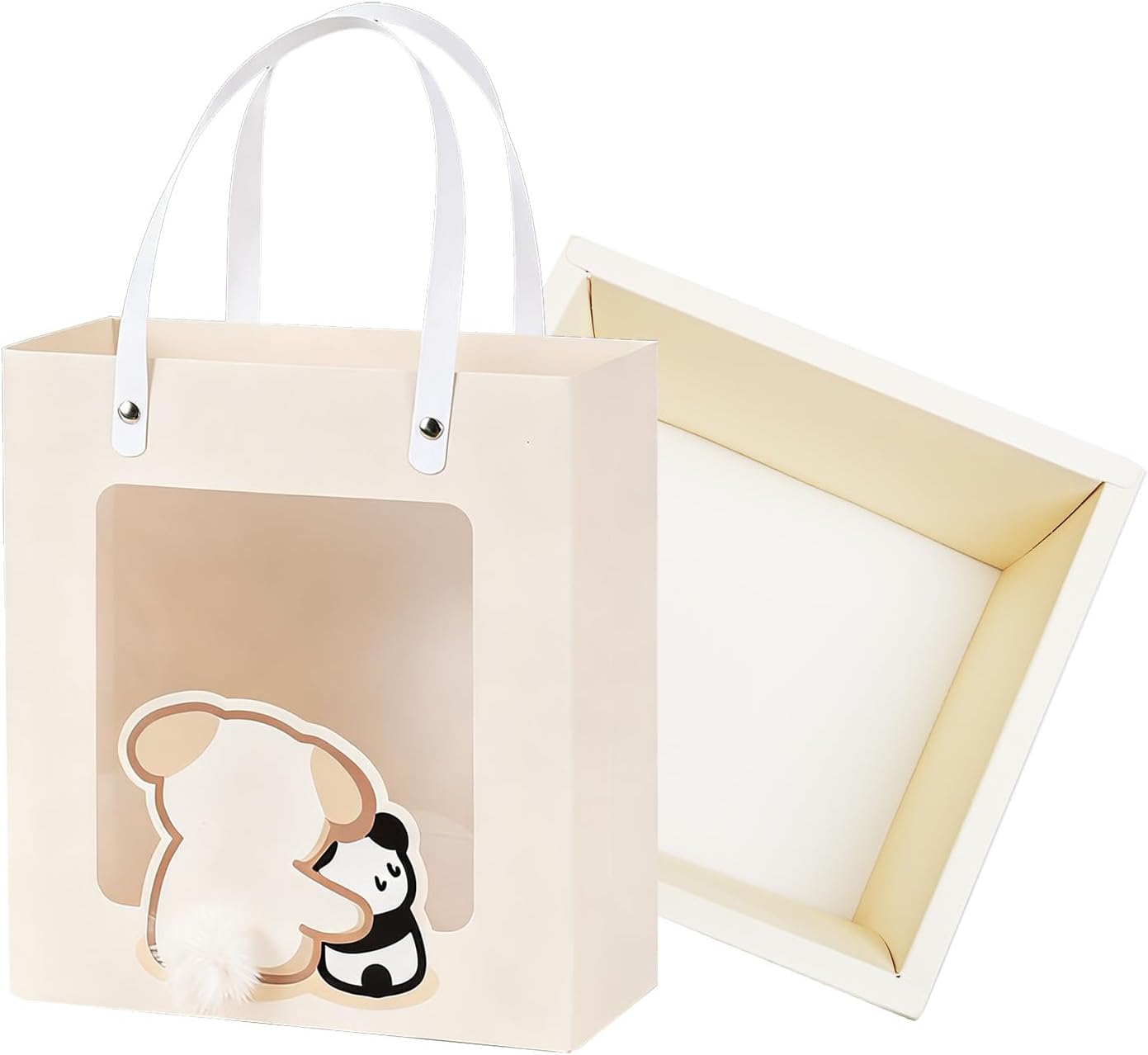 Premium Reusable Gift Bag with Matching Box, Durable Birthday Present Bag, Premium Paper Set for Wedding, Valentine's Party, Friends Celebration (Beige 1pack) BST202