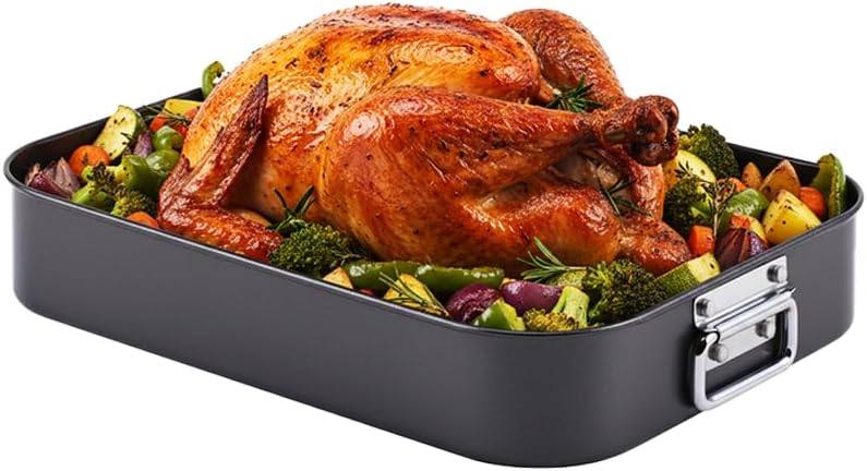 Roasting Pan, Nonstick Roaster Pan with Rack, Turkey Roasting Pan with V Rack, 17 Inch x 13 Inch, Black BST326H
