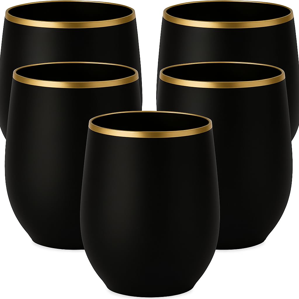 Oojami 40 Pack Diamond Disposable Plastic Wine Glasses 12oz for Parties | Stemless Wine Cups, Champagne Cocktail Whiskey - Shatterproof Unbreakable Reusable Recyclable BPA-Free, Weddings Birthday BST220