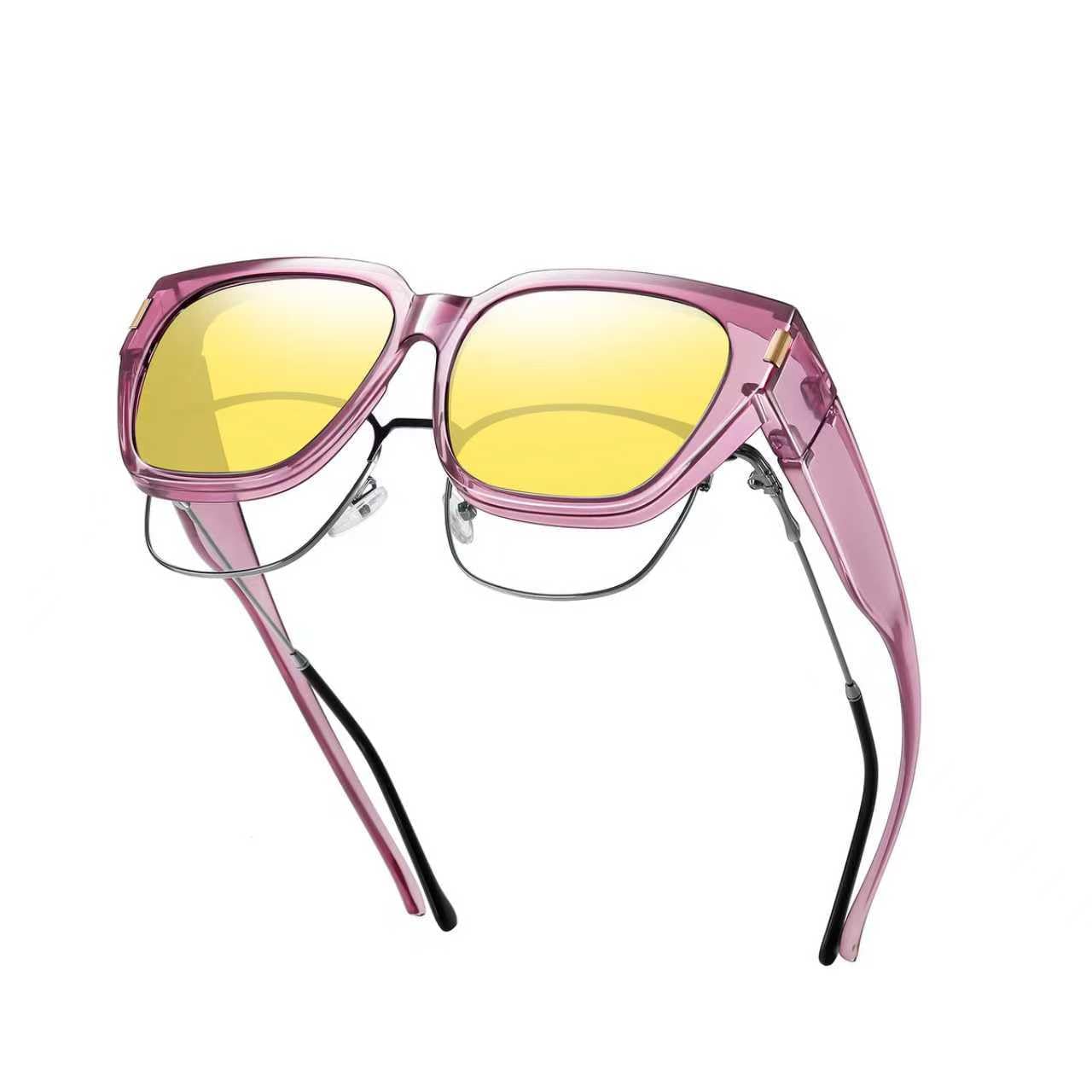 HAOLOTA Night Vision Driving Glasses Fit Over Glasses for Women Men, Anti Glare Polarized Nighttime Yellow Lens WN420
