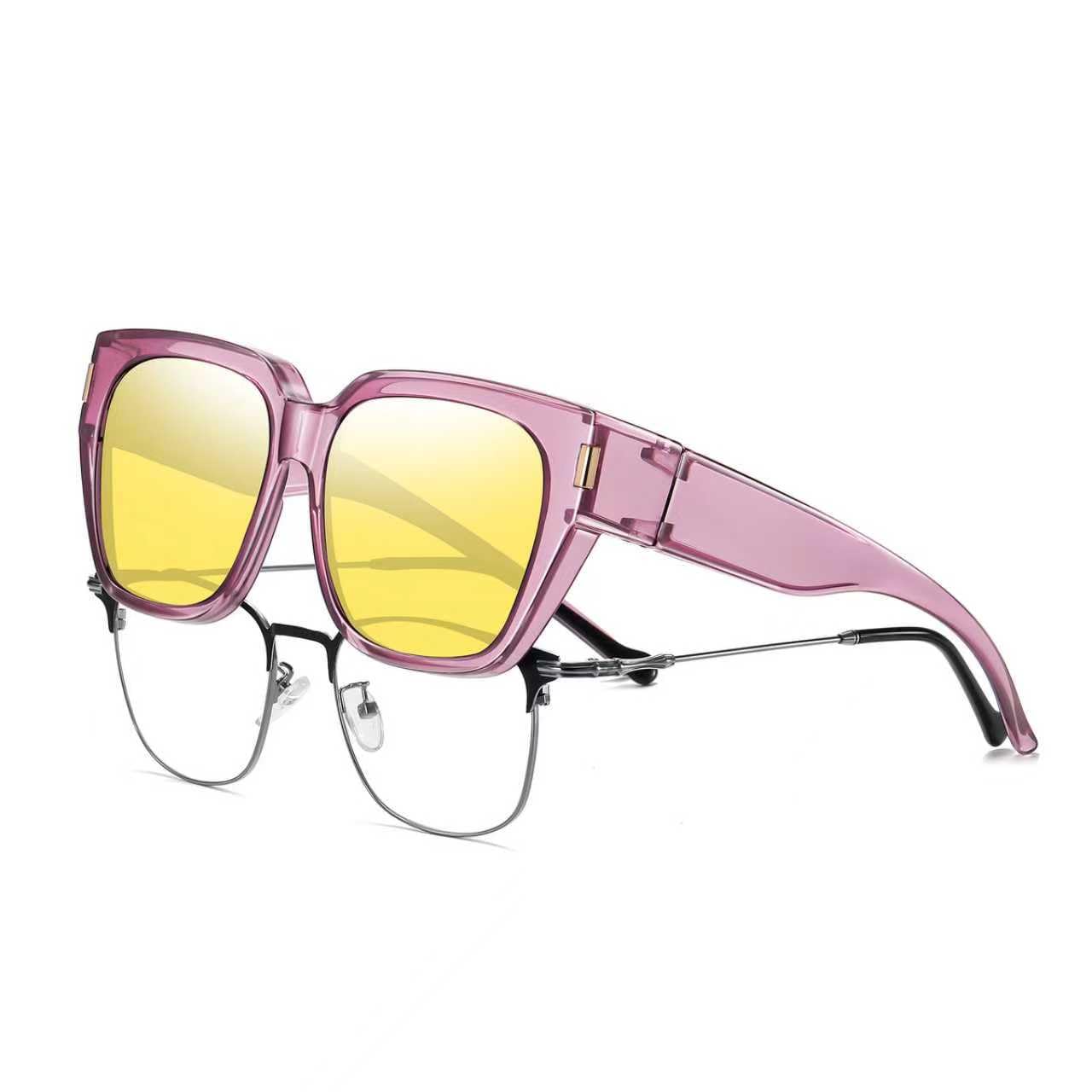 HAOLOTA Night Vision Driving Glasses Fit Over Glasses for Women Men, Anti Glare Polarized Nighttime Yellow Lens WN420