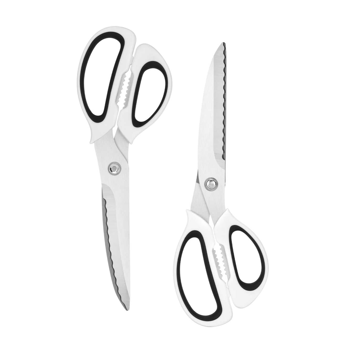 Kitchen Scissors with Ripple Blade Design, Ergonomic White Handles, Stainless Steel (Red) BST326H