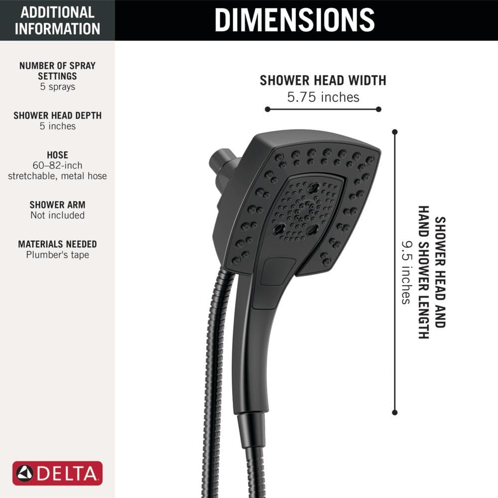 Delta Faucet 5-Spray In2ition 2-in-1 Dual Hand Held Shower Head with Hose 88