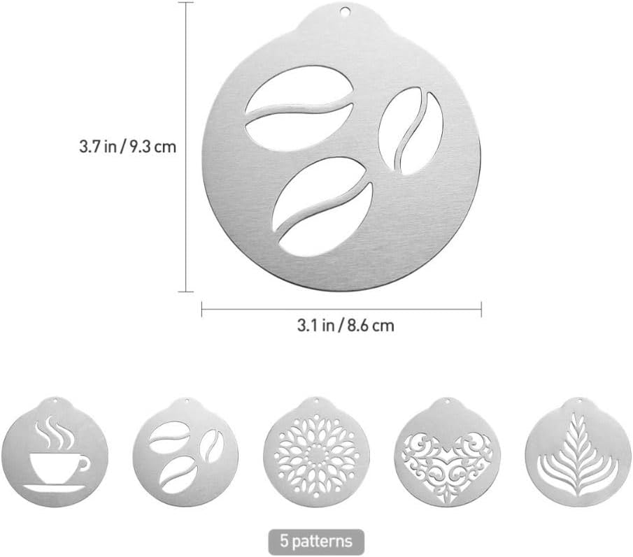 5Pcs Stainless Steel Coffee Decorating Stencils Metal Foam Latte Art Templates, Reusable Barista Cappuccino Chocolate Templates Coffee Garland Mould Cake Decorating Tool BST220