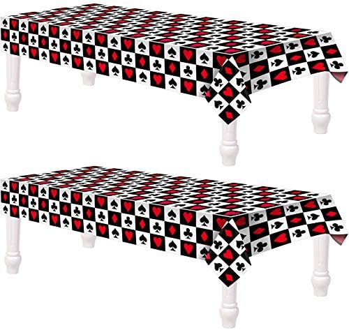 2 Pcs Casino Theme Party Decorations Poker Tablecloth Las Vegas Plastic Table Cover Casino Table Runner for Playing Card Game Birthday Party Favors Picnic Supplies, 54 x 108 Inch WN420