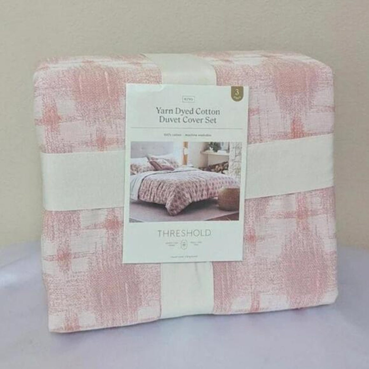 Threshold Full/Queen Ikat Duvet Cover Set Ivory/Mauve Cotton