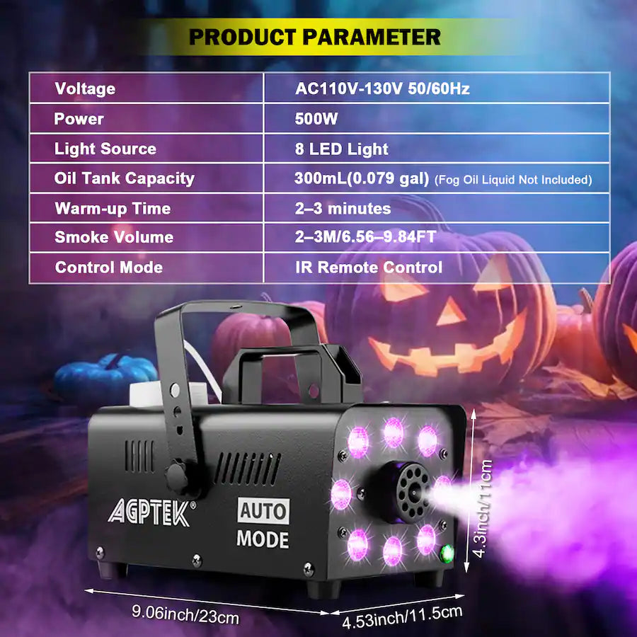 AGPtek - 500W Fog Machine with 13 Colorful LED Lights Effect for Wedding, Halloween, Party 88