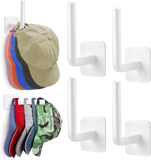 BADBLUE Wall Hat Organizer, 4-Pack Racks for Baseball Caps, Adhesive Hooks, No Drilling Hangers for Closet, Cowboy Hat Holder Display, Sticky Storage WN420