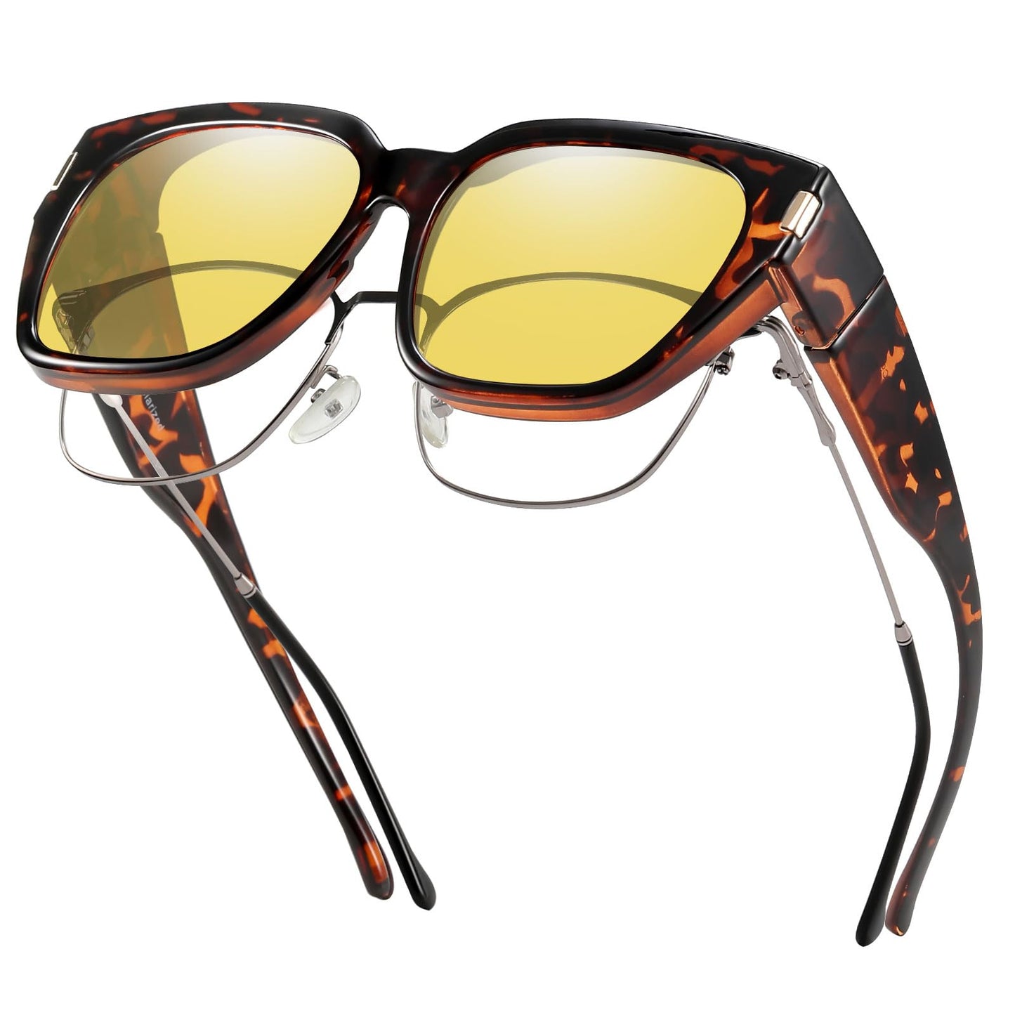 HAOLOTA Night Vision Driving Glasses Fit Over Glasses for Women Men, Anti Glare Polarized Nighttime Yellow Lens WN420