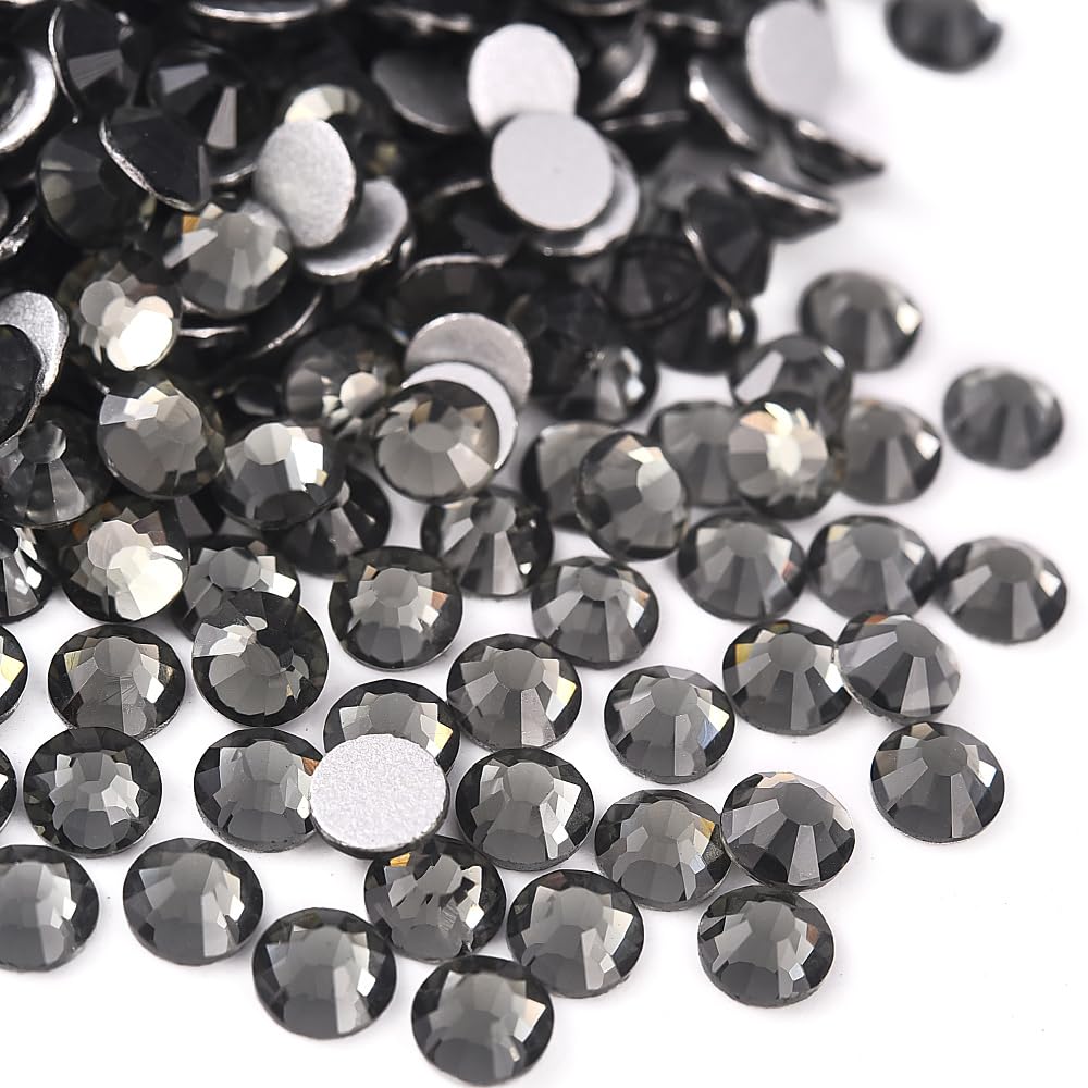 Black Shine Glass Rhinestones Crystal Flatback Gemstones for Crafts Nails Makeup Bags and Shoes Decoration.(SS20/1440pcs) BST202