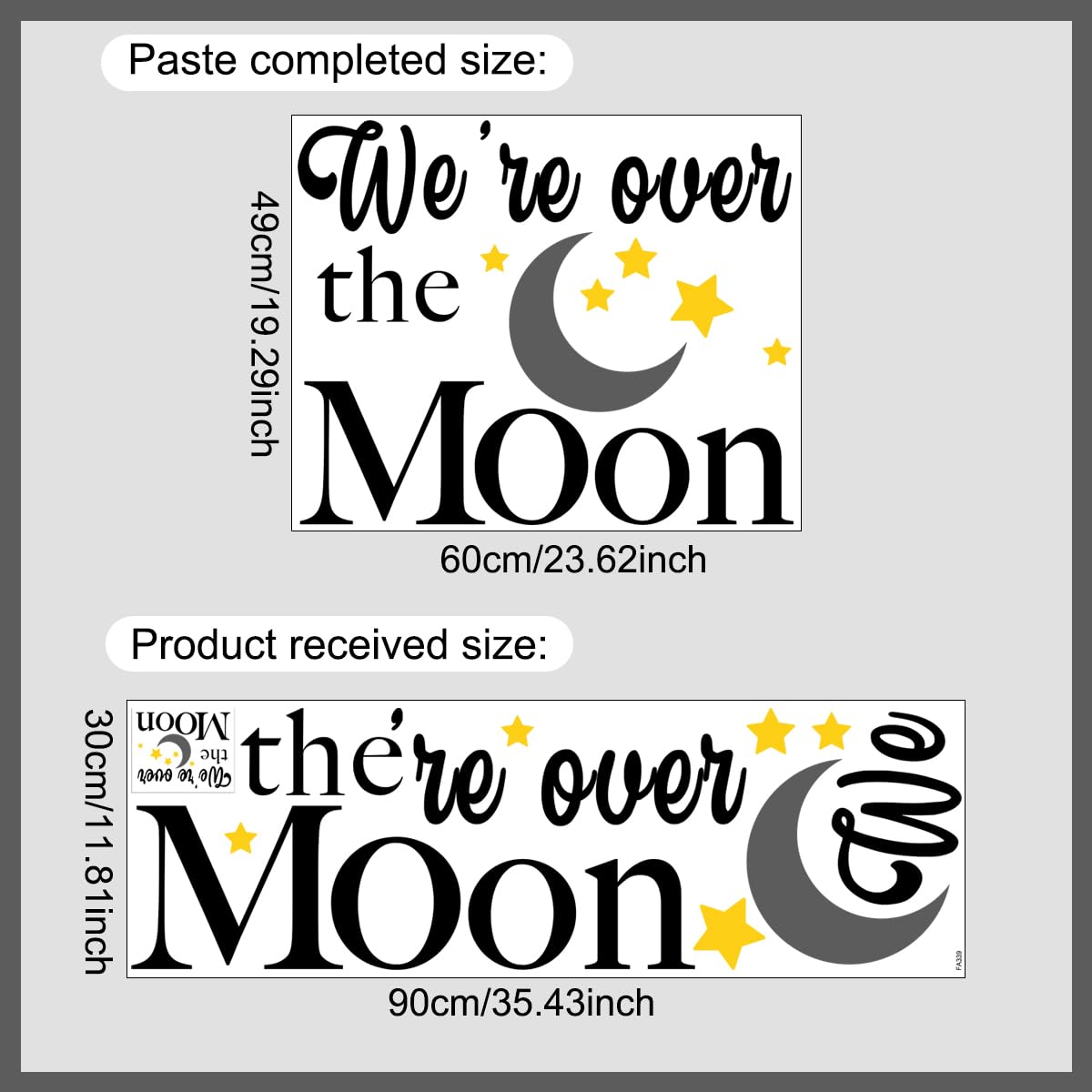 BOOMPA We are Over The Moon Baby Shower Wall Decal, Vinyl Round Arch Decoration, 35.4 x 11.8 inches, Matte Black (Black （Moon）) BST220
