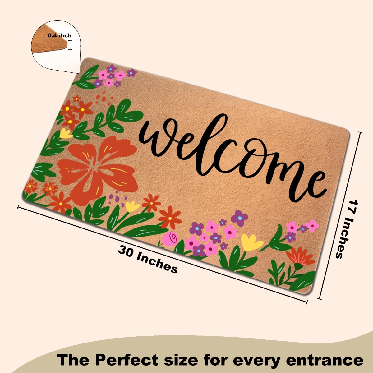 Funny Cat Door Mat 18x30 Inch, Faux Coco Coir Doormat with Non-Slip PVC Backing, Cats Printed Welcome Mat for Outdoor Indoor Entryway Porch Home Kitchen Patio, Cat Lover Gifts for Women Mom BST202