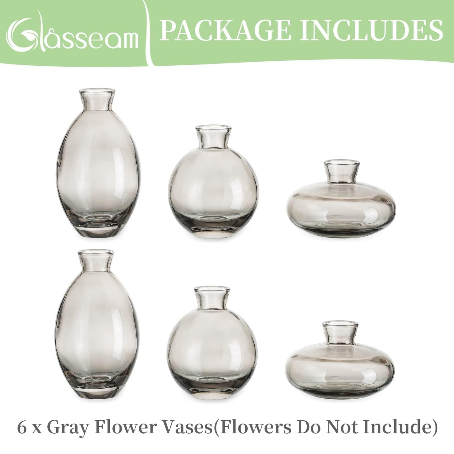 Glasseam Clear Glass Bud Vase, 3Pcs/Set Modern Decorative Small Mini Flowers Vases Short Minimalist Aesthetic Home Decor Vintage Cute Handmade Tiny Wedding Table Centerpieces for Single Flower Rose BST326H