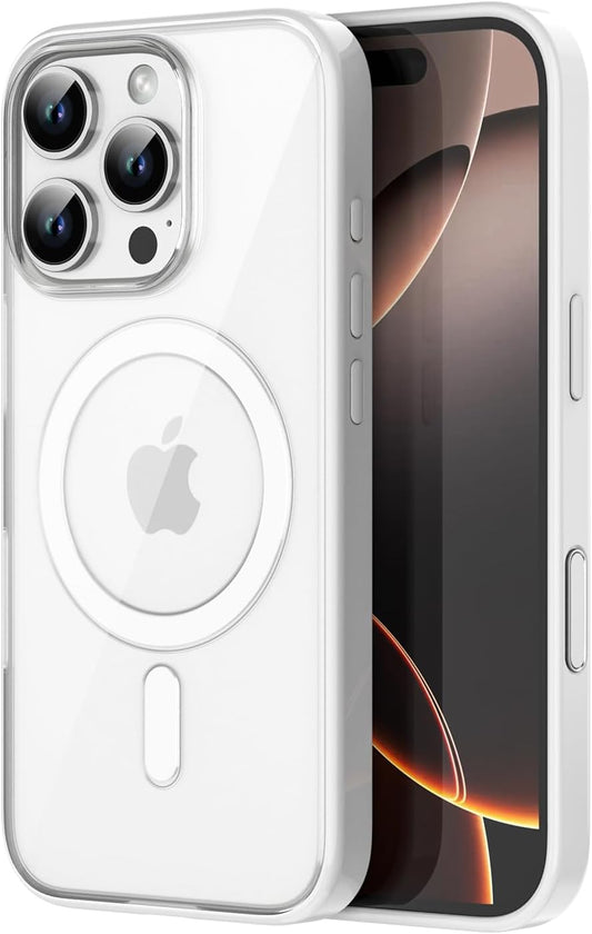 PULOKA for iPhone Case Compatible with Magsafe, Color Bumper & Clear TPU Back Hybrid Shockproof Cover (White, iPhone 16 Pro Max) WN420