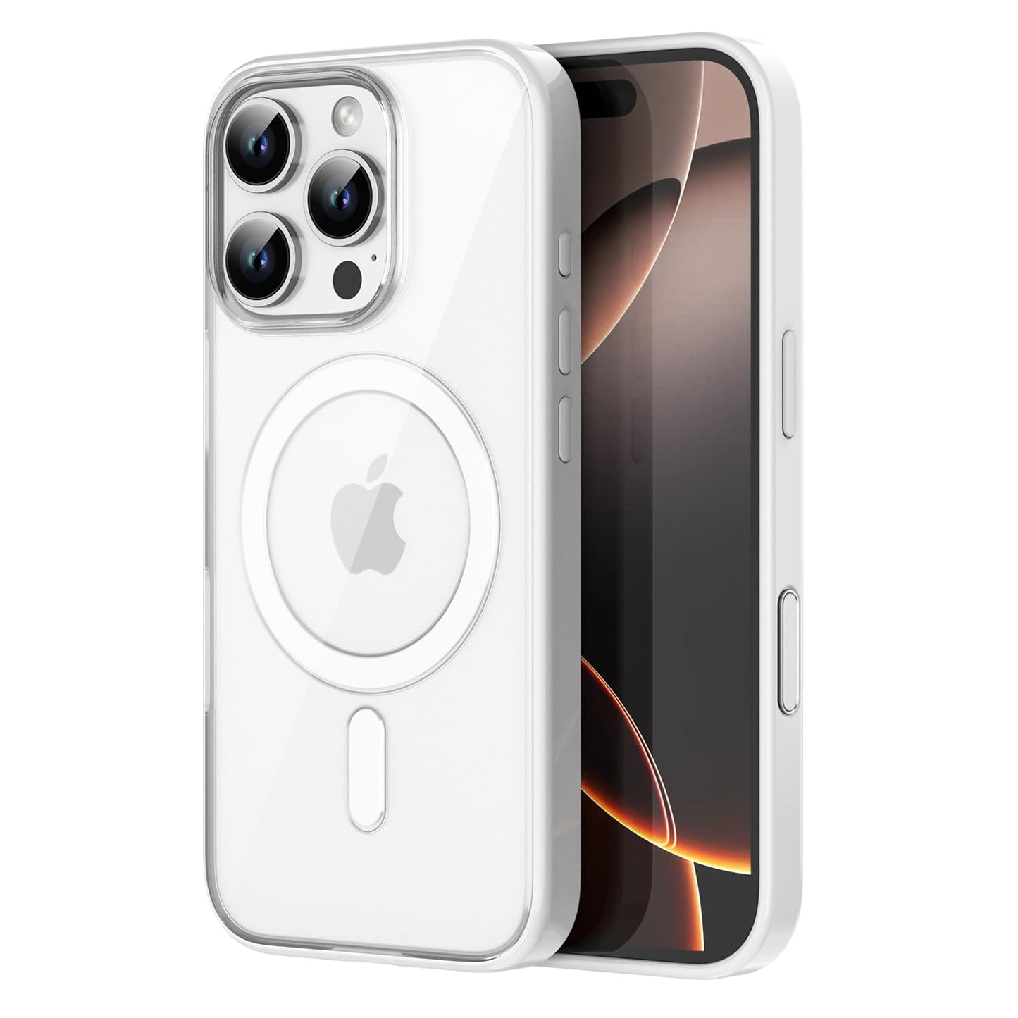 PULOKA for iPhone Case Compatible with Magsafe, Color Bumper & Clear TPU Back Hybrid Shockproof Cover (White, iPhone 16 Pro Max) WN420