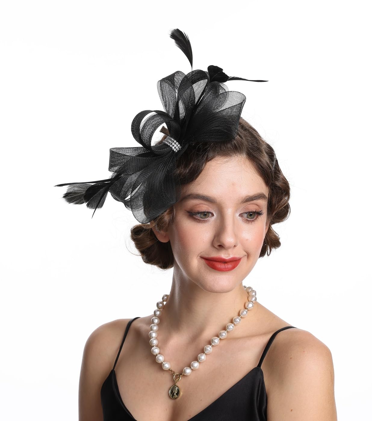 SAFERIN Elegant Women's Fascinator Hat with Veil and Feather Hair Clip Headpiece for Weddings Tea Party WN420