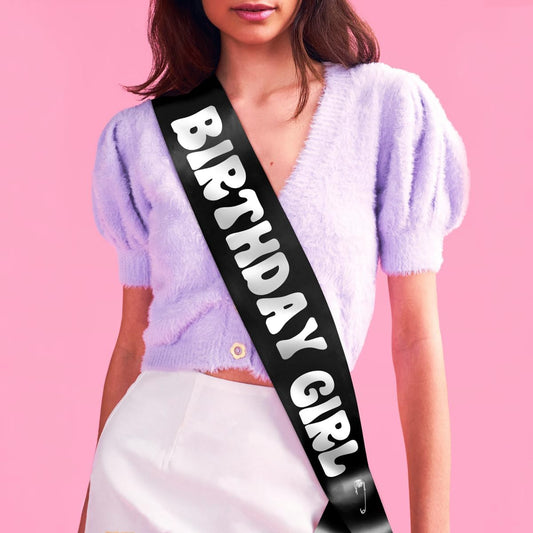 xo, Fetti Black Birthday Girl Sash | Groovy Bday Party Decorations, Silver Girl Party Favor, HBD Supplies, Birthday Queen Outfit, Finally 21, Cute Birthday Sash, 30th, 40th, 50th BST326L