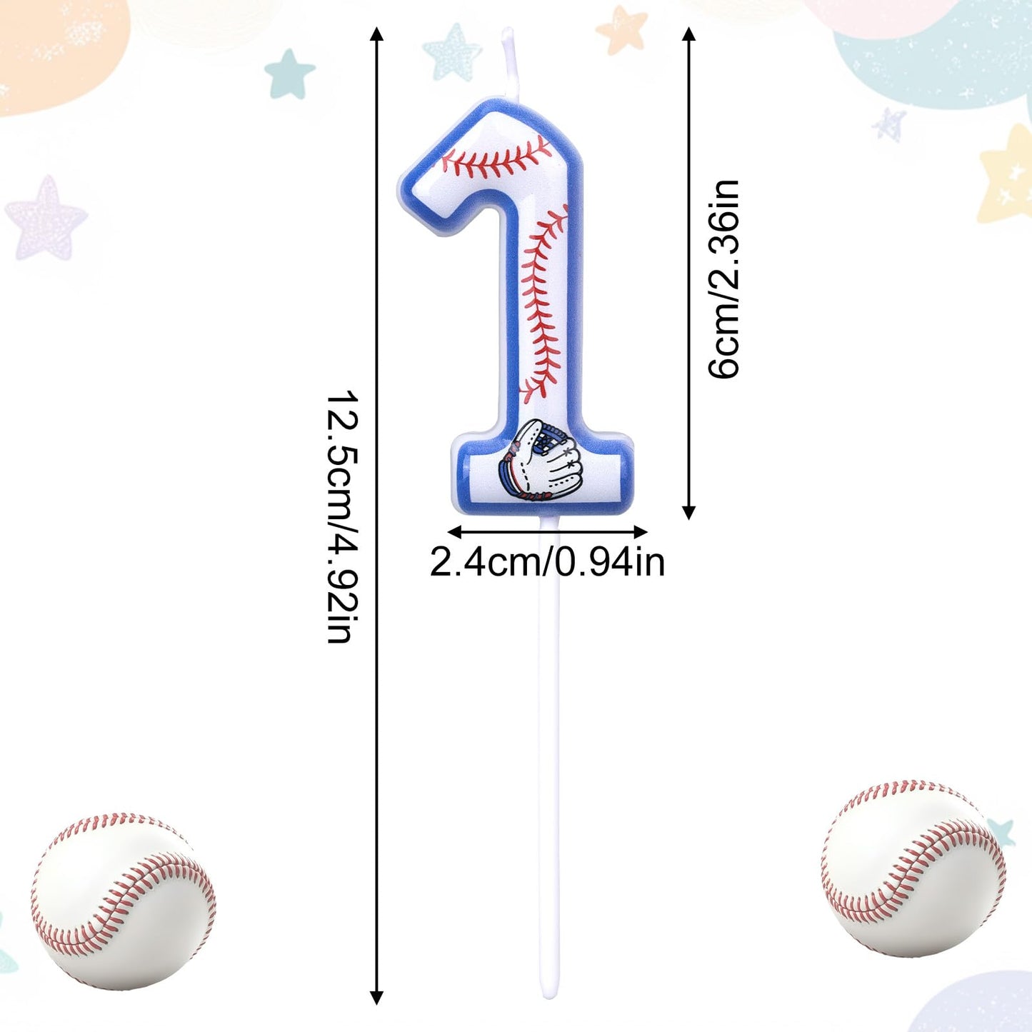 Baseball Birthday Candles, Baseball Themed Cake Topper for Boys Girls Number Candle for Sport Party Decorations & Supplies (Number 6) BST220
