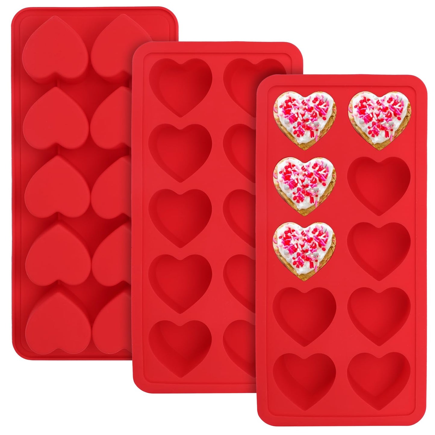 3PCS Heart Shaped Mold Silicone, 10-Cavity Chocolate Heart Mold Silicone Small Non-stick Mould for Baking Homemade Treats Mould for Candy Jelly Gummy Food Candles Epoxy Resin Valentine Crafts BST326L