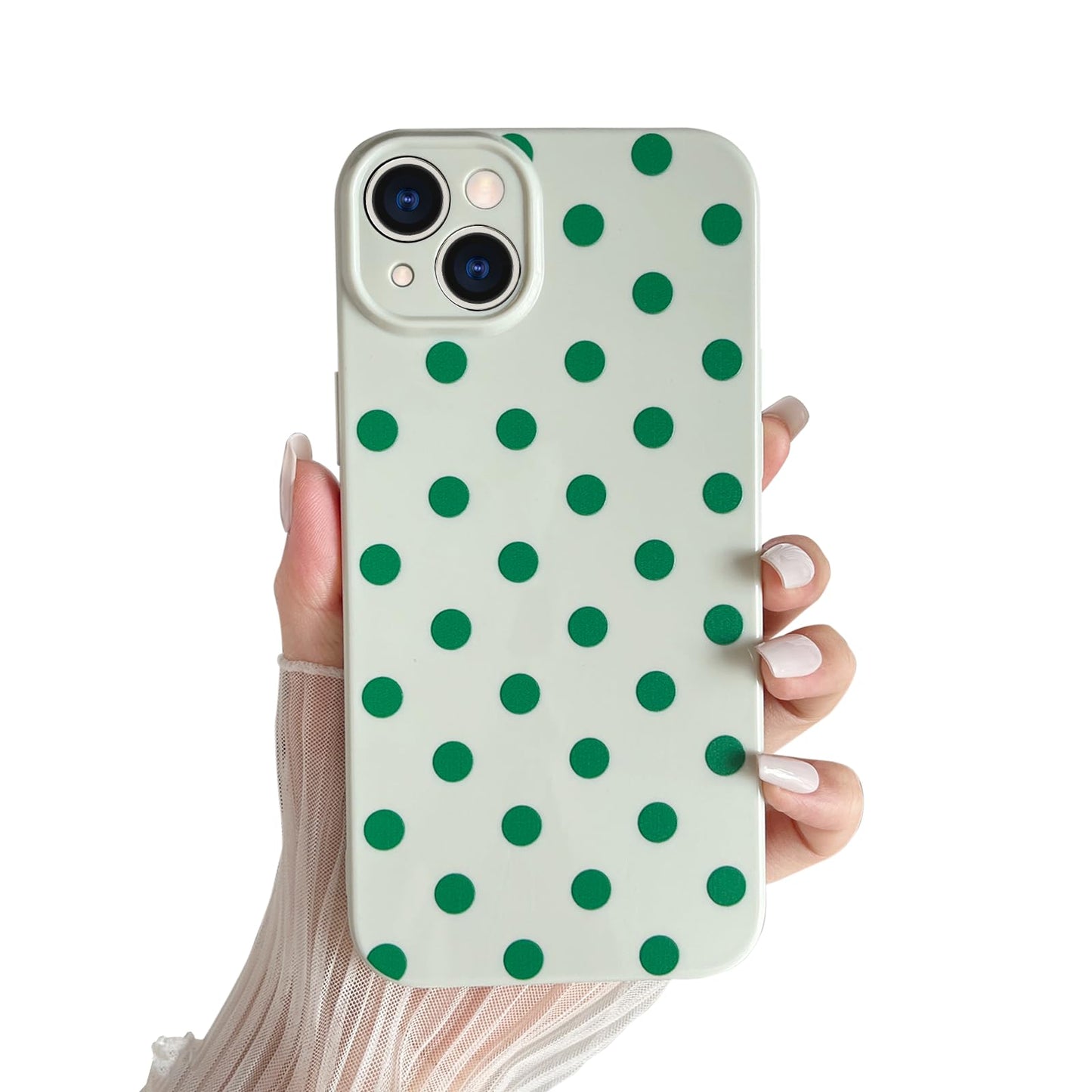 Skyseaco Compatible with iPhone 15 Case Cute Polka Dot Phone Case Soft Slim TPU Shockproof Phone Cover Full Camera Protection for Women Girls - Black WN420