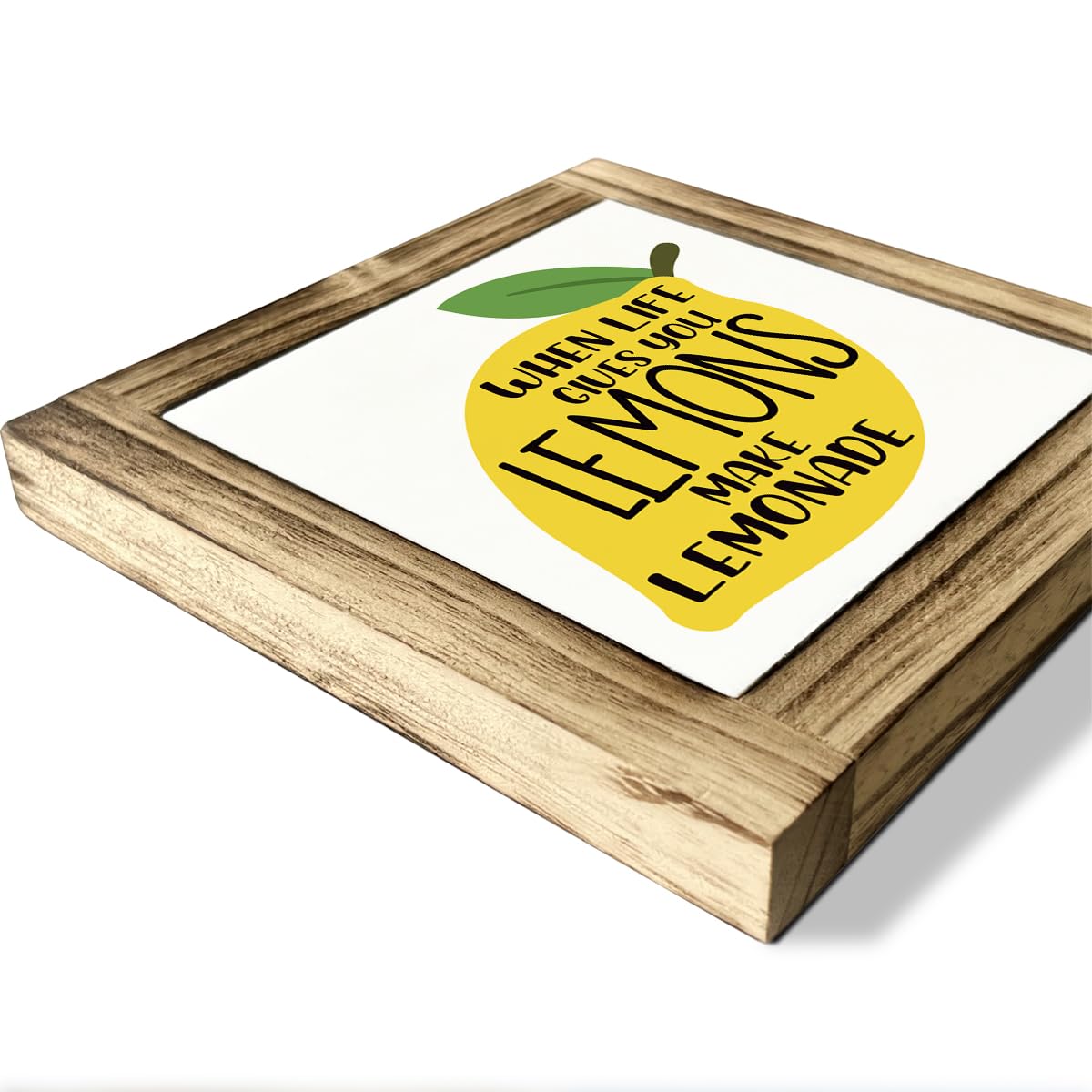 Inspirational Decor Signs, Lemon Summer Decoration, Positive Home Bar Decors, Rustic Kitchen Decors for Shelf, Wood Box Sign Desk Decor, When Life Gives You Lemons Make Lemonade Sign 5.9×5.9inches BST220