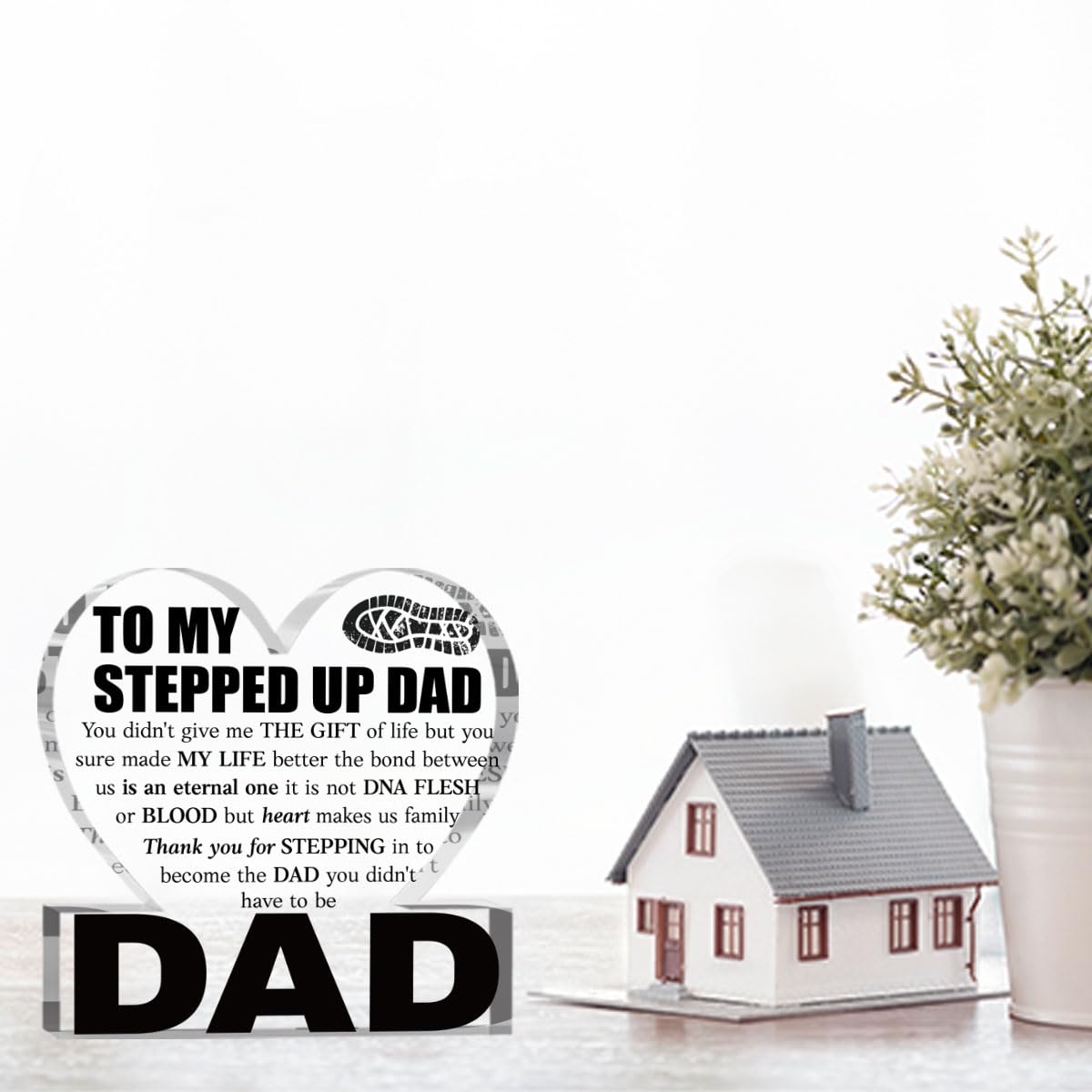 Fathers Day Bonus Dad Gifts Best Stepdad Gifts from Stepdaughter Stepson Funny Birthday Gift for Stepfather Heart Acrylic Sign Decor 4 X 4 Inches BST202