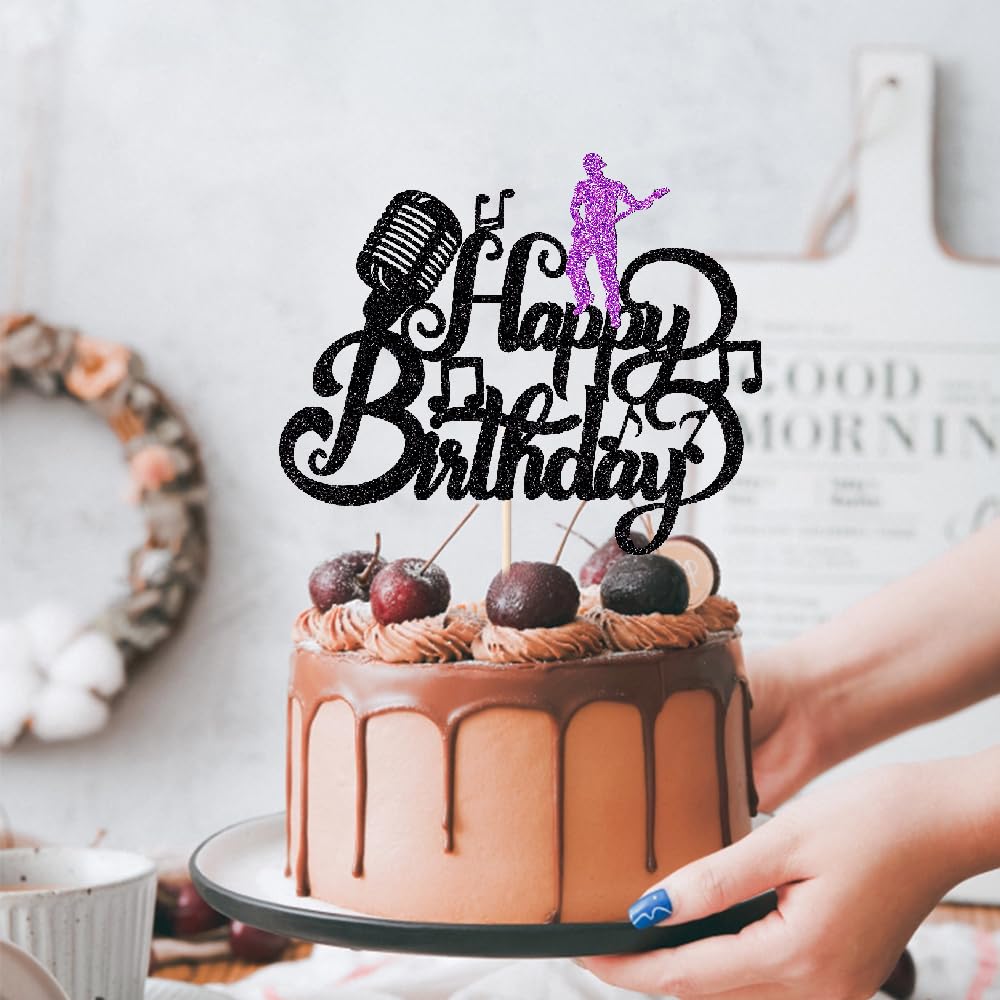 Music Happy Birthday Cake Topper，Roll Music Cake Decor Hip Hop Dancing Ball Cake Decorations，Guitar Note Birthday Party Supplies BST220
