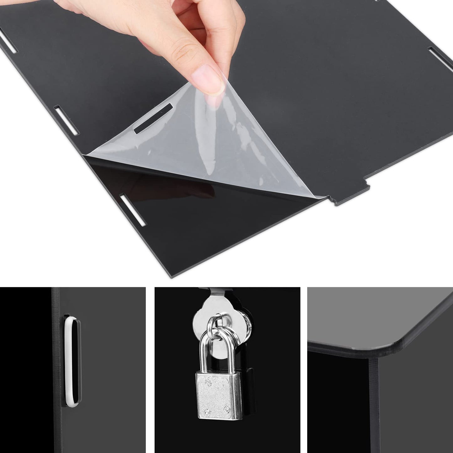 Fowecelt Acrylic Wedding Card Box with Lock Black Card Box DIY Large Rustic Card Box for Wedding Reception Bridal Shower Birthday Baby Shower Party Graduation Decorations (10x10x10 Inch) BST326H